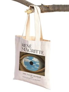 Magritte The Lovers Eye Pigeon Surrealism Lady Shopping Bag Double Print Travel Tote Handbag Casual Linen Women Shopper Bags