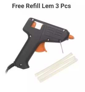TUKUO - Paket Lem Tembak 20 Watt - Alat Lem Tembak Glue Gun Lem Bakar Cair Bonus 3 Pcs Reffil Stick Lilin
