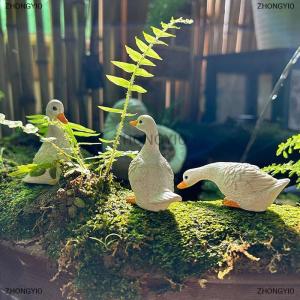 [COD] ZHONGYI0 3pcs Cute White Duck Hydroponic Lotus Flower Pot Retro Resin Statue Outdoor Sculpture For Home Office Desk Garden Desk Decor Ornament