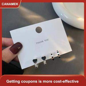 【CANAMEK 】 4PCS Stainless Steel Crystal Hoop Earrings Cool Daily Wear Jewelry Accessories