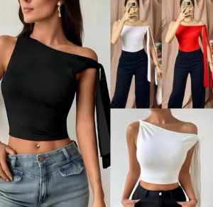Juls Asymetric Long Strap Short Sleeves T-shirt - xs to medium - made of soft fabric - premium quality - stretchable - excellent quality - comfortable - cute and trending tee - basic tshirt - casual t-shirt - scoop neck tshirt - soft and comfortab