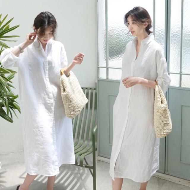 OKK Tall Long Over the knee Shirt Dress for Women 2023 Long sleeved White Shirt Dress for Women with Coat Lazy BF Loose Lazada