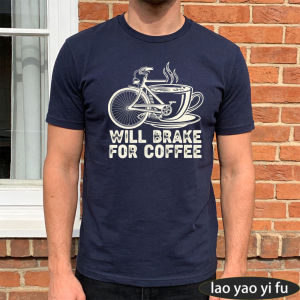 [Local Stock] HBESTY  Will Brake For Coffee Bicycle Graphic Shirt Caffeine Addict Men Tee Cycling Top Commuter Humor T-Shirt Morning Boost Streetwear
