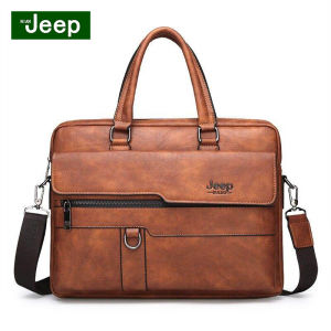 JEEP SPIRIT 1941 ESTD Mens Business Briefcase Leather High Quality Mens Office Bag Casual Suitable for 14 Inch Laptop Bag