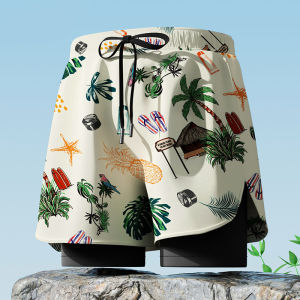 Bơi Nam quần soóc Nhanh Khô Quần bơi hai lớp quần lướt sóng quần short bãi biển L-4XL