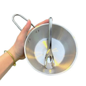 CILL Stainless Steel Soup Bowl with Spoon Cartoon with Handle Fruit Washing Bowl Easy To Use Household Camping Bowl Outdoor Use