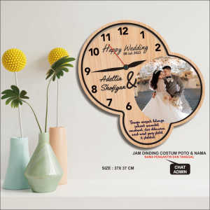 ID18 Jam dinding ukir aesthetic silent movement hiasan dinding ruang tamu/kamar tidur kado costum wedding pernikahan wisuda ulang tahun