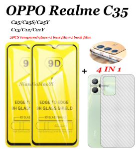 4in1 Realme C35 C25 C25S C25Y C21Y C11 2021 C15 C12 9D HD tempered glass 2pcs screen protector+lens protector+back film
