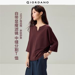 Giordano Beau Monde Women 100% cotton notch neck 1/2 dolman sleeve tee Free Shipping 13326637