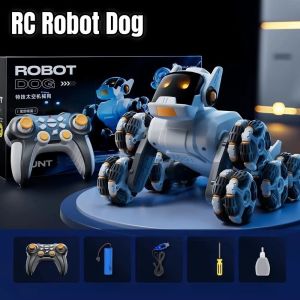 VALUEPULSE พลาสติก หุ่นยนต์ RC AI แปดล้อ ซิลเวอร์ หุ่นยนต์สุนัขดริฟท์ผาดโผน สร้างสรรค์ 2.4G หุ่นยนต์ควบคุมระยะไกล ของขวัญสำหรับเด็ก