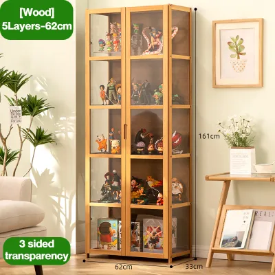Bamboo Display Cabinet Locker 1/2Doors Acrylic door Transparent Dustproof Moistureproof Bedroom toy display cabinet