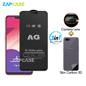 Oppo A3s PAKET 3in1 Tempered Glass Anti Glare Free Camera Lens dan Skin Carbon