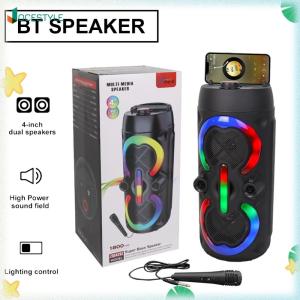 JOCESTYLE Wireless BT Speakers with Mic & Radio Portable Subwoofer Music Player Rechargeable Heavy Bass Sound Speaker for Home Karaoke