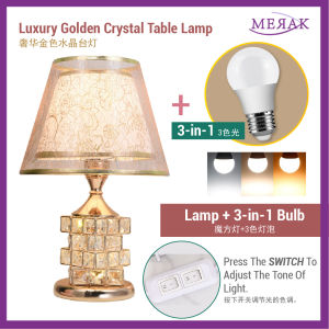 Luxury LED Golden Crystal Table Lamp Wedding Gift Living Room Deco Bedside Table Lamp Lampu Hiasan Meja Kristal 金色魔方水晶台灯