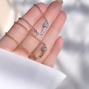 Rantai Tulang Ikan Gaya Fish Bone Necklace Korean Style Minimalist Clavicle Chain Simple Elegant