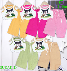 Combo 3 Bộ sát nách quần ống rộng thun gân hình in kuromi cho bé 6kg -30kg.SNQD010