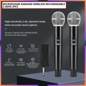 STOK READY Fradical Microphone Karaoke Handheld Wireless Rechargeable 2.4GHz 2PCS / microphone karaoke vokal nirkabel wireless tanpa kabel isi 2 pcs jarak jauh fleksibel / mikrofon tanpa kabel portable wireless nirkabel suara jernih
