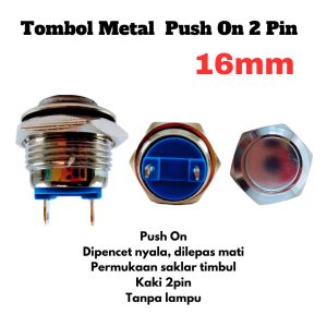Tombol Metal 16mm Push On 2 Pin Switch Stainless 16 mm Saklar Momentary
