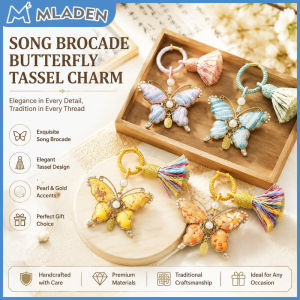MLADEN Song Jin Lucky Butterfly Pendant Handmade Chinese Double-Sided Embroidered Tassel Keychai
