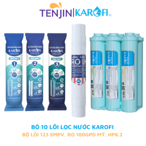 Combo 10 lõi lọc nước Karofi gồm bộ 3 lõi lọc thô 123 SMax Pro màng RO100US và bộ hiệu suất HP6.2 dành cho máy KAQ-U05 KAQ-U95 S-S038... - Hàng chính hãng