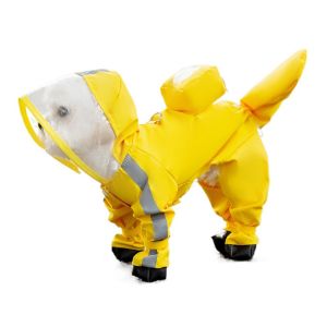 SHUSHABA รวมทุกอย่างแล้ว เสื้อกันฝนมีฮู้ดสำหรับสุนัข กันน้ำกันน้ำได้ Towable เสื้อกันฝนสำหรับสัตว์เลี้ยง มีสไตล์ นุ่มนุ่มๆ เสื้อผ้าสุนัขขนาดเล็ก ลูกสุนัขลูกสุนัข