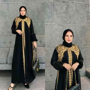 PROMO COD ABAYA TERBARU Empat Saudara//Gamis Abaya Turkey/ Abaya Arab Hitam Warna Jersey Mix Ceruti Bordir Mote Swarosky Turkey Model DOYA 1035 Terbaru