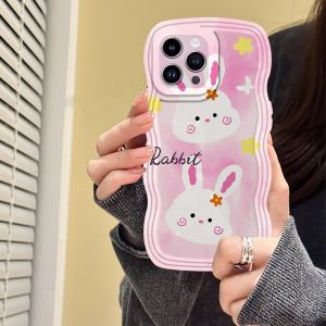 (Lokal Ready) Xinyu Casing hp iPhone 14 iPhone 14 Pro Max iPhone 11 iPhone13 Pro Max 11 Pro Max iPhone 12 XR XS MAX iPhone 6 6S 7 8 Plus SE 2020 Kartun Manis Senyum Kelinci Pinggir Gelombang Kasus Silikon Lembut Softcase