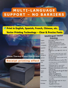 80mm Thermal Cloud Receipt POS Printer | Wi-Fi Bluetooth 4G USB Ethernet Multi-Language Printing Support.