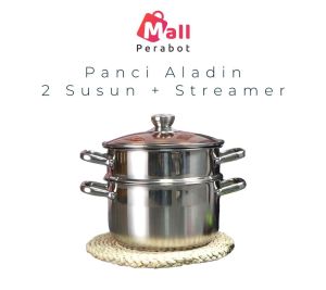 Mall Perabot | Panci Aladin Tinggi Stokpot Stainless Steel Tebal 22 cm Pot Set Dandang Stockpot Steamer Kukusan serbaguna