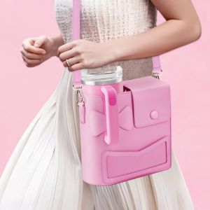 CINDYKHBKJ Crossbody Water Bottle Storage Bag PU Leather Large Capacity Water Cup Carrier Multifunctional Adjustable Shoulder Strap Travel Cup Holder Outdoor