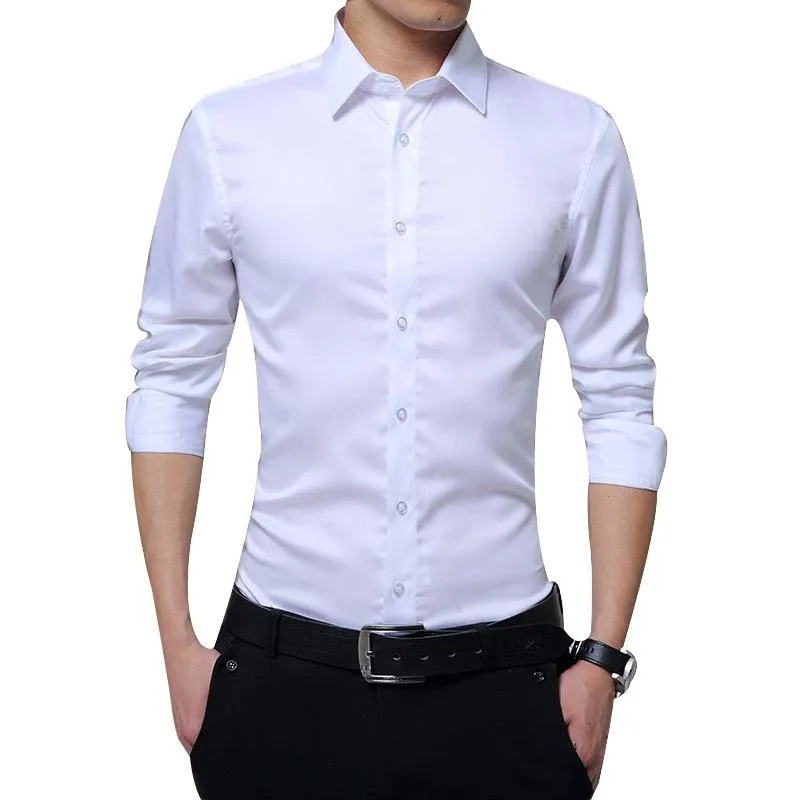 Men Long Sleeve Shirts Slim Fit Solid Business Formal Shirts for Autumn  High quality genuine