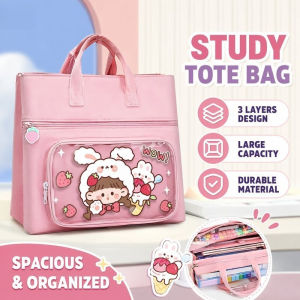 Student Tutoring Tote Bag Waterproof Oxford Zipper A4 School Kids Cartoon Shoulder Handbag