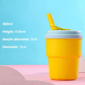 Ready Stock 380ml silicone straw cup baby learning drinking cup household drinking water milk cup anti-fall high temperature coffee net red cup