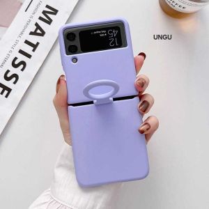 Soft Case Silikon Liquid Macaron Candy Liquid Silikon Slim Bludru Anti Noda Dengan Finger Ring Elastis Samsung Galaxy Z Flip 3 Z Flip 4 Z Flip 5 Z Flip 6