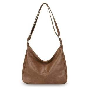 WENKEN SHOP#8313 Women`s large shoulder bag features a relaxed crescent-shaped silhouette a secure top zipper closure
