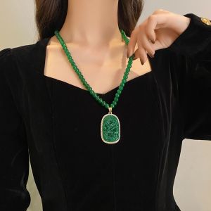 New Chinese-style green Ruyi necklace for women versatile long autumn and winter sweater chain new Chinese-style clothing accessory pendant 2026