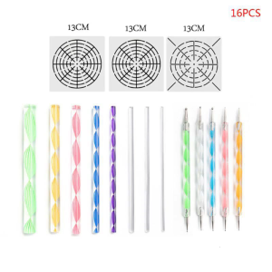 16Pcs Đá Mandala dụng cụ chấm Cho Sơn Đá Đá Bút Dập Nổi Khởi Động Giấy nến vẽ Mẫu Bàn Chải Khay Bộ Dụng Cụ