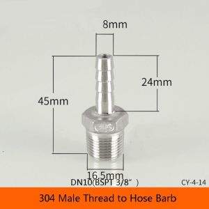 HQIANGDA 1Pcs 304 Stainless Steel Pipe Joint Male Thread Connector Adapter Hose Connector Durable 1/8" 3/8" 1/2" 1/4" Pipe Fitting for PU PE Tube