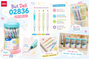 Combo 50 Bút Bi Deli 02836 BALI Ngòi 0.7mm - Bút Bi Bấm Mực Ra Đều Viết Êm Vỏ Màu Pastel Xinh Xắn