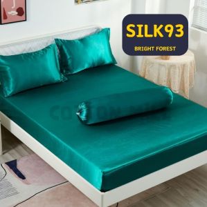 #CSKP 🔥 Bright Smooth and Soft Satin Soft Silk Solid Bedding Fitted Sheet Getah keliling bolstercase King Queen Single