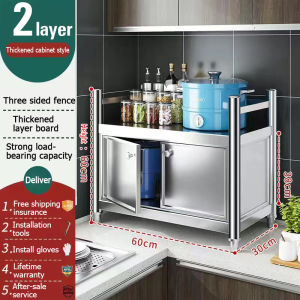 DOKIO Kitchen Organizers Stainless Steel Cabinet With Door Storage Cabinet Floor standing Microwave Cupboard Shelving Household Multi-function Rack Enclosed Rack