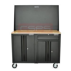 Bộ 2 Tủ dụng cụ CSPS 122cm màu đen mặt ván gỗ kèm vách lưới - 01 hộc kéo