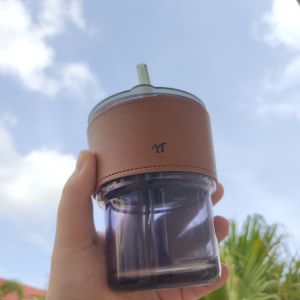 Personalized Gift Ins Style Coffee Glass Mug with Lid and Straw Birthday Custom Name 400ml