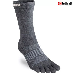 INJINJI ถุงเท้าวิ่งแยกนิ้ว ผู้หญิง วิ่งเทรล กีฬากลางแจ้ง WOMEN TRAIL MIDWEIGHT CREW GRANITE รุ่นเทรล สีเทา น่องสูง