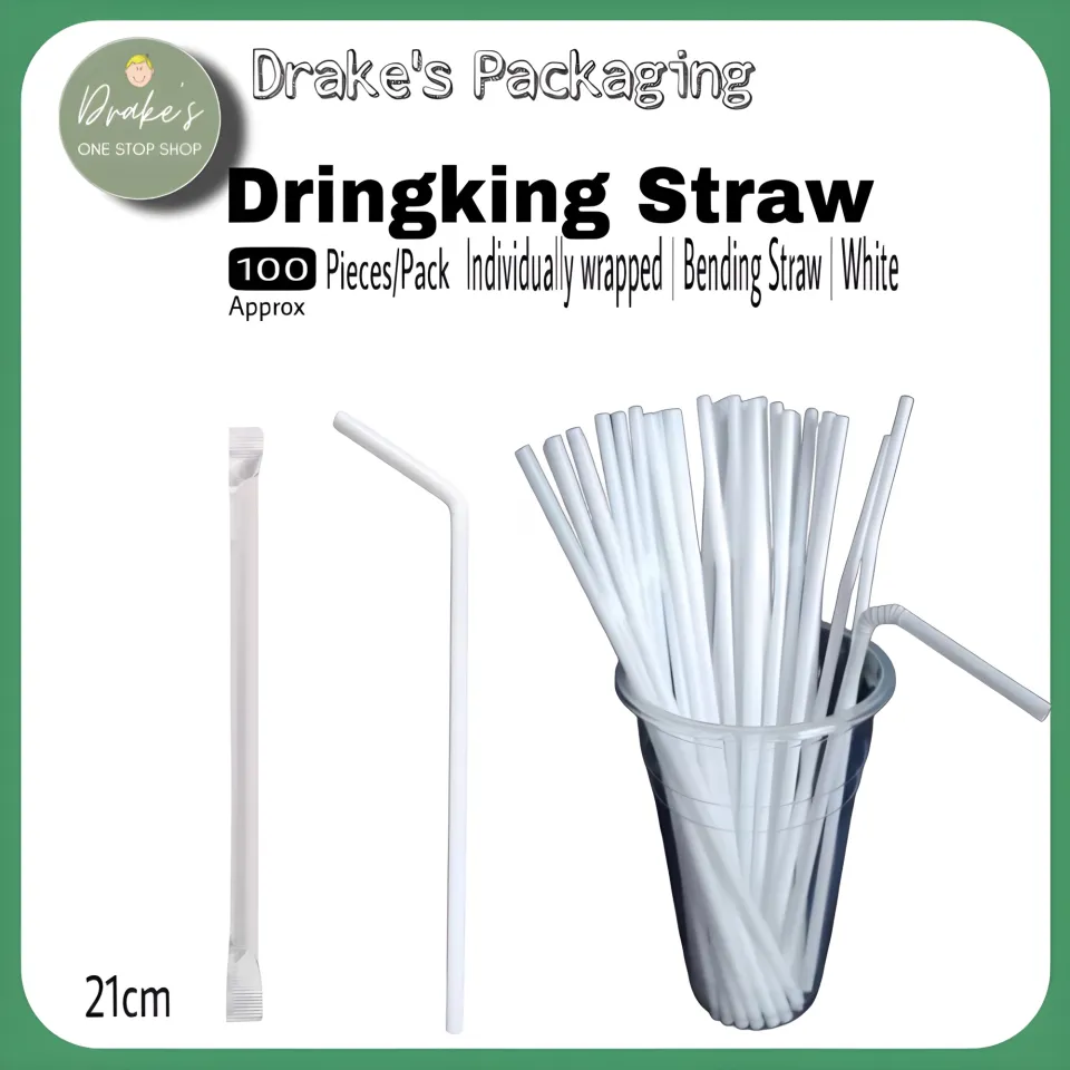 Plastic Bendy Straw 100 Piece White Packet