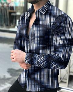 2026 new fashion luxury mens shirt single-breasted shirt casual retro line printing long-sleeved shirt mens Hawaiian cardigan