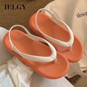 IELGY Simple solid color flip-flop sandals seaside vacation flat thong sandals for women