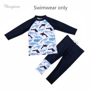 Boys Rash Guards with Sharks Pattern Long Sleeve Swimming Suit for Kids Boys Two Pieces Swimwear for Children Sandy Beach Outfit for Baby