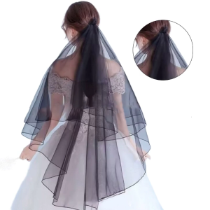 Bowknot/Floral Trim Tulle Halloween Bridal Veil with Fix Hair Comb for Marriage Wedding Celebration Party Accessories