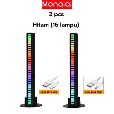 MONQIQI Lampu LED RGB Bar Strip Spectrum Audio Indicator Music Sound Control Lamp Music Atmosphere Light (Black (32 lampu))